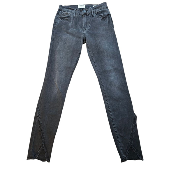 FRAME Denim 28 Gray Quinby Le High Skinny Crop Double Triangle Raw Hem Jeans - Picture 2 of 8